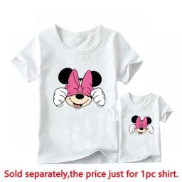 New Mother Kids Tshirts Funny Minnie Mouse Family Matching Outfits Summer White Short Sleeve Mother Daughter Matching Clothes
