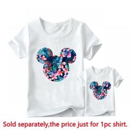 New Leopard Minnie Mouse Print Kawai Mother Kids Family Matching Outfits Disney Tops White Short Sleeve Mom And Daughter Clothes