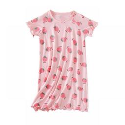 Girl Sweet Pink Strawberry Rabbit Design Gown Kids Pajama Night-robe Size 110-170 Mom Kids Clothes Soft Quality Model Nightdress
