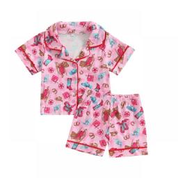 EWODOS Toddler Baby Kid Girl Boy Pajamas Sets Casual Short Sleeve Cartoon Bull Boots Print Buttons Tops And Loose Short Pants