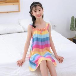Rainbow Cotton Nightdress Little Teen Girl Pajamas Dresses Children Cartoon Summer Nightgown Home Clothes Kids Sleepwear Gecelik