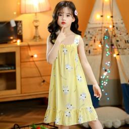 Children's Summer Spring Girls Princess Nightdress Baby Girl Pajamas Girl Nightdress Sleeveless Dress Homewear 4 6 8 10 12 Years