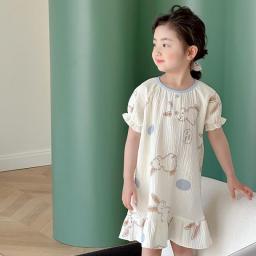 Little Girls Nightgowns Children Clothing Korean Cotton Cartoon Night Wear For Kids 3-12y Summer Casual Cute Pajama Dress