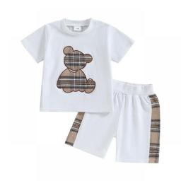Spring Baby Girls Clothes Newborn Toddler Long Sleeve Plaid Bear Pattern Tops Sweatshirt Pants Outfits Tracksuits