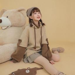 Harajuku Aesthetic Bear Anime Hoodie Women Korean Kawaii Crewneck Long Sleeve Oversized Streetwear Kpop Y2K Winter Clothes Tops