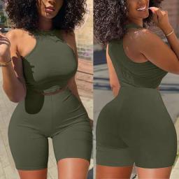 Two Piece Set Women 2021 Summer Solid Color Tracksuits Sleeveless Vest Crop Tops + Skinny Shorts 2Pcs Set Sexy Fitness Clubwear