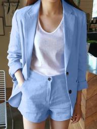 Fashin Women Autumn Outfits Ladies Business Office Suit Blazer Thin ZANZEA Causal Solid Long Sleeve Shirts And Loose Shorts Suit
