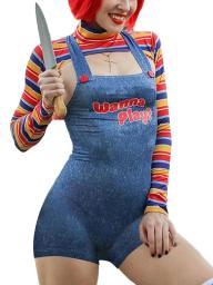 Women Play Movie Character Bodysuit Chucky Doll Costume Set Halloween Costumes For Women Scary Nightmare Killer Doll