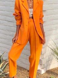 Orange Peak Lapel Lady Business Suits Blazer  Jacket+Pants Formal Ladies Pant Suits Office Uniform Style Female Trouser PantSuit