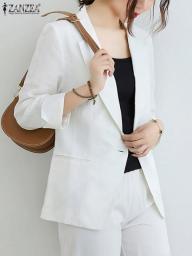 2023 Casual Solid Color Thin Blazer ZANZEA Office Work Stylish Women Single Button Jackets Spring Autumn Coat Lady Elegant Tops