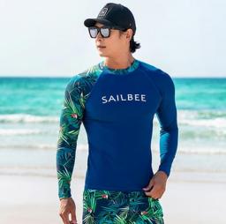 SAILBEE Men's UV Protect Surfing Rash Guard Long Sleeve Swimsuit Quick Drying Surf Shirt