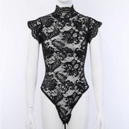 Women Sexy Full Lace See-through Lingerie Cheongsam Turtleneck Hollow Out Nightwear Underwear Erotic Bodysuits Jumpsuit