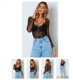 Spring Autumn Hot Sale Dropshipping Women Long Sleeve Perspective Sexy  Bodycon Lace Shirt Club Mesh Tops Sexy Floral Polka Dot