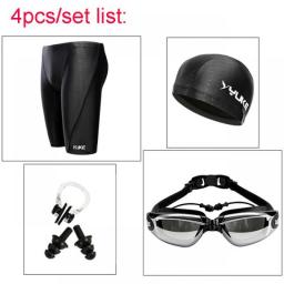Men Swimming Shorts Waterproof Competition Swim Equipment Goggles With Ear-plug Cap Case Trunks Briefs Swimwear Half Pants 2022
