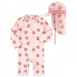 GIrl Sunscreen Swimwear 2023 New Children Long Sleeve Peach Print Swimsuit 1-7 Year Kid One Piece Toddler Infant Bathing Suit