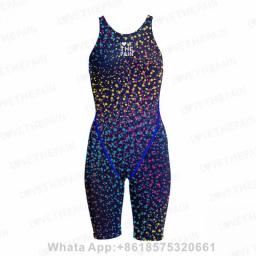Girl's Quick Drying One Piece Sports Swimsuit Professional Surfing Suits Beach Wear Summer Bathing Suits Knee Length Swimwear