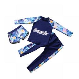 Plus Size Girl Three Pieces Suit Children Long Sleeve Cartoon Swimsuit 2023 Kid Letter Print Swimwear Baby Bathing Suit