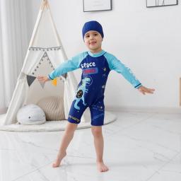 2-8 Y One Piece Boy Swimsuit With Hat 2022 New Dinosaur Print Sunscreen Surfing Suit  Kids Swimwear Bikini Children Beachwear