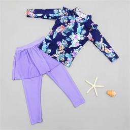 Girl Two Pieces Suit 2-11 Year Children Long Sleeve Skirt Swimsuit 2023 Kid Cute Flower Print  Swimwear Baby Bathing Suit