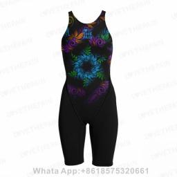 Girl's Training & Racing Swimwear Girl One Piece Competitive Swimsuits Professional Competition Knee Length Bodysuits Tracksuit