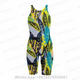 Swimwear Child Professional One Piece Swimsuit Bikini Swimming Bodysuit Competitive One Piece Knee Length Bathing Suits 2023