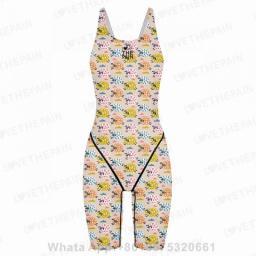 Girl's Training Racing Swimwear Girl One Piece Competitive Swimsuits Summer Pool Professional Competition Knee Length Bodysuits