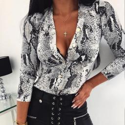 Fashion Women Leopard T Shirt Bodysuit Elegangt Long Sleeve OL Body Top V Neck Romper Party Club Office Lady Leotard Streetwear