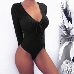 Sexy Deep V-neck Bodysuits Long Sleeve Playsuit Sexy Female Body Tops Shirt Women Bodycon Bandage Rompers Jumpsuits Overalls