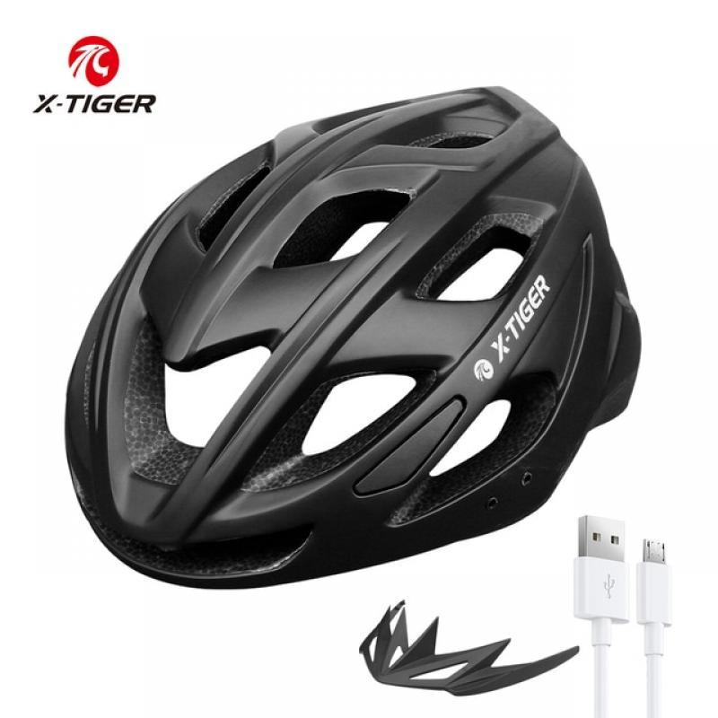 X-TIGER Bicycle Helmet MTB Cycling Helmet LED Light Outdoor Sport Helmet Road Racing Mountain Bike Helmet Rechargeable With Brim