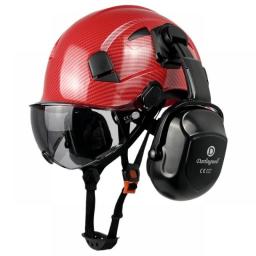 DARLINGWELL Carbon Fiber Pattern Safety Helmet Visor With Goggles Earmuffs For Engineer Work Construction Hard Hats CE EN397 Cap