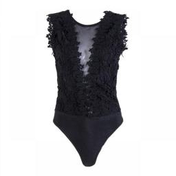 Sexy Deep V Lace Up Skinny Lace Women Bodysuits Stretch Sleeveless Open Crotch Bodysuit Black White One Piece Jumpsuit For Women