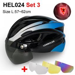 NEWBOLER Cycling Helmet Man Women LED Light Helmet Road Mountain Bike Helmet Removable Lens Riding Bicycle Helmet With Goggles