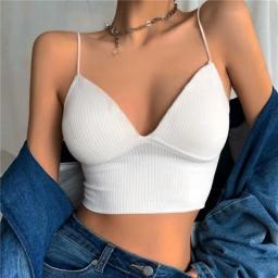 Ladies Camisole Knitted Crop Tops Slim Fit Sexy Stretch Push Up Bra With Chest Pads Short Tube Top V-Neck Tops Bralette Hot Sale