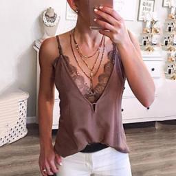Women Sexy Lace Vest Strappy V-neck Sleeveless Open Back Camisole Vests Ladies Tank Top Cami  Summer Tank Tops