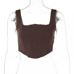 Zabrina Casual Party Women Tee Short Sleeveless Backless Summer Sexy Tank Tops Corset Y2K Tube Crop Tops  Off Shoulder Brown
