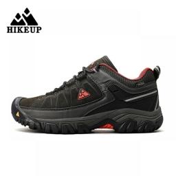 HIKEUP New High Quality Men Hiking Shoes Durable Leather Climbing Shoes Outdoor Walking Sneakers Rubber Sole Factory Outlet