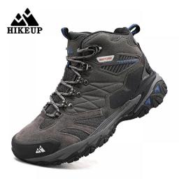 HIKEUP Boot Men Outdoor Hiking Boots Suede High Top Trekking Men Shoes Rainproof Tactical Combat Military Boots