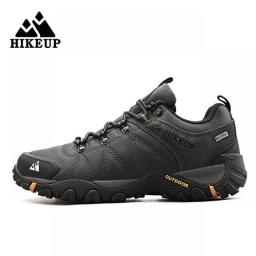 HIKEUP Latest Men Hiking Shoe Mesh Breathable Non-slip Outdoor Sneakers Rock Climbing Trekking Hunting Boots Men Suede Leather