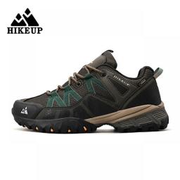 HIKEUP 2023s Men Hiking Shoes Mesh Fabric Climbing Shoes Outdoor Trekking Sneakers For Men Rubber Sole Factory Outlet