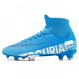 Men Professional FG/TF Soccer Shoes Non-Slip Long Spike Football Boots Young Kids High Ankle Cleats Grass Soccer Sneakers