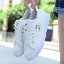 Summer Autumn Women Canvas Shoes Flat Sneakers Casual Baotou Half Slipper Low Upper Lace Up White Footwear Youth Girls Slides