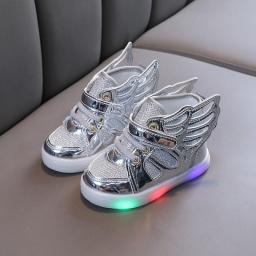 Children Shoes With Wing LED Luminous Sneakers Baby Girls Toddler Shoe Fashion Light Up Flat Skateboard Shoes Kids Casual Shoes