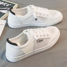 Shoes 2023 Women Running Summer Autumn Fashion White Hollow PU Leather Lace-Up Mesh Breathable Casual Sneakers Zapatos De Mujer