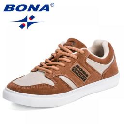 BONA 2022 New Designers Vulcanized Shoes Men British Style Casual Sneakers Man Trendy Sports Shoes Skateboarding Shoe Mansculino