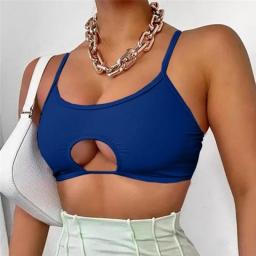 Summer Sexy Ladies Vest Solid Color Hollow Sleeveless Square Collar Halter Crop Top Spaghetti Strap Fashion Female Vest
