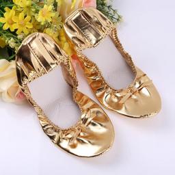 USHINE EU27-41 PU Top Gold Soft Wedding Party Women's Belly Dance Shoes Ballet Leather Belly Ballet Shoes For Children For Girls