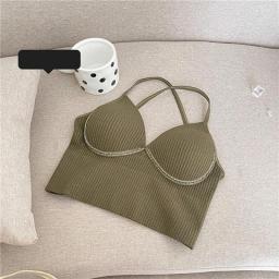 Women Tops Sexy Solid Crop Top Women Tank Tops Sleeveless Slim Camis With Bra Basic Underwear Padded Bra Tops
