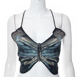 Zabrina Hot Drill Halter Neck Butterfly Crop Tops Corset Cami Top Suspender Vest Women's New Summer Fashion Backless Sexy Top