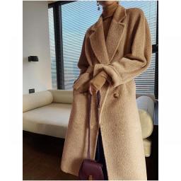 100Percent Alpaca Hair Coat Women Long Light Luxury Thickened Su Li Alpaca Fleece/Fiber Woolen Overknee Luxurious Cashmere Coat