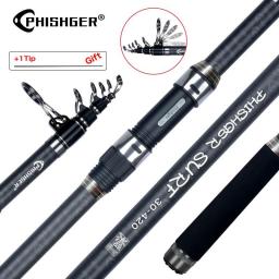 PHISHGER Telescopic Surf Spinning Rod 3.6/4.2/4.5/5.0/5.3m Power80-150g 30T Carbon Travel Surfcasting Shore Casting Fishing Pole